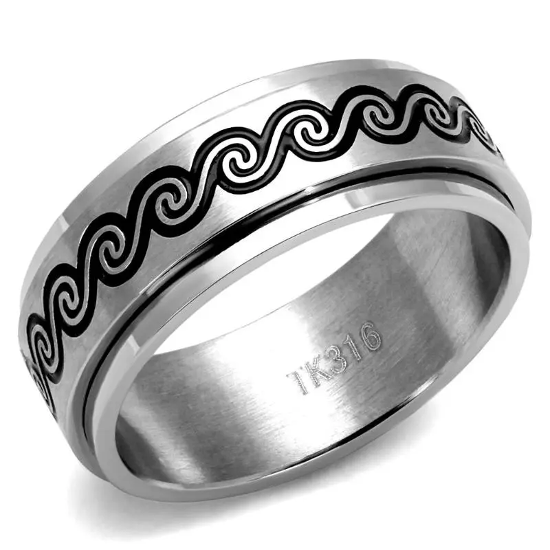 High Polished (No Plating) Stainless Steel Ring With Epoxy In Jet 1