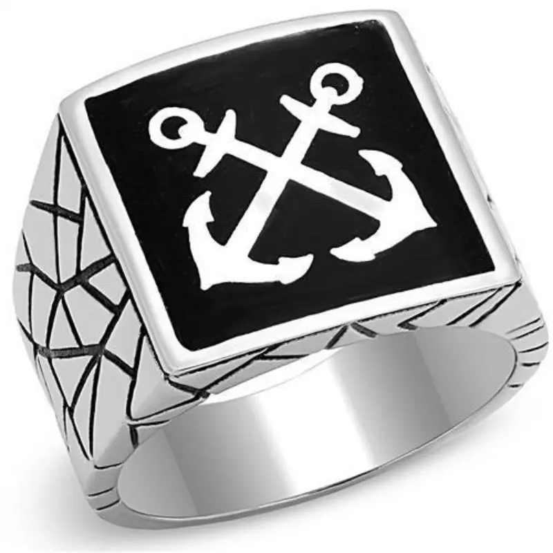 High Polished (No Plating) Stainless Steel Ring With Epoxy In Jet 1