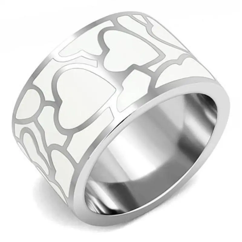 High Polished (No Plating) Stainless Steel Ring With Epoxy In White 1