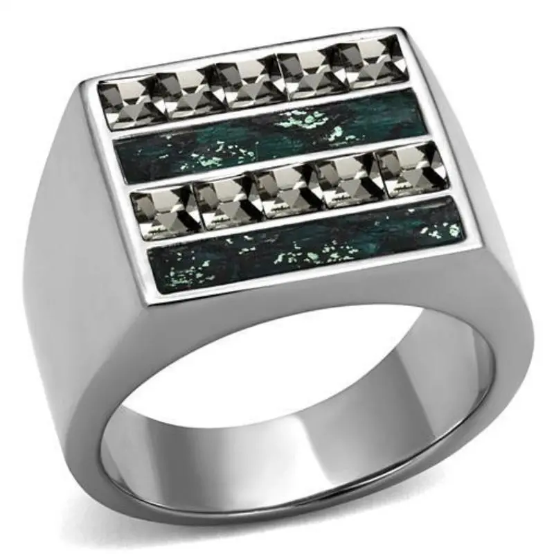 High Polished (No Plating) Stainless Steel Ring With Leather In Assorted 1