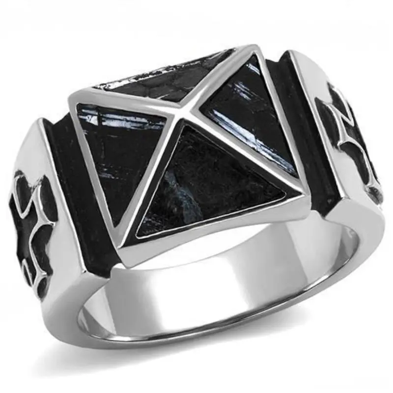 High Polished (No Plating) Stainless Steel Ring With Leather In Jet 1
