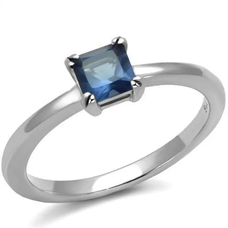 High Polished (No Plating) Stainless Steel Ring With Synthetic Synthetic Glass In Montana 1