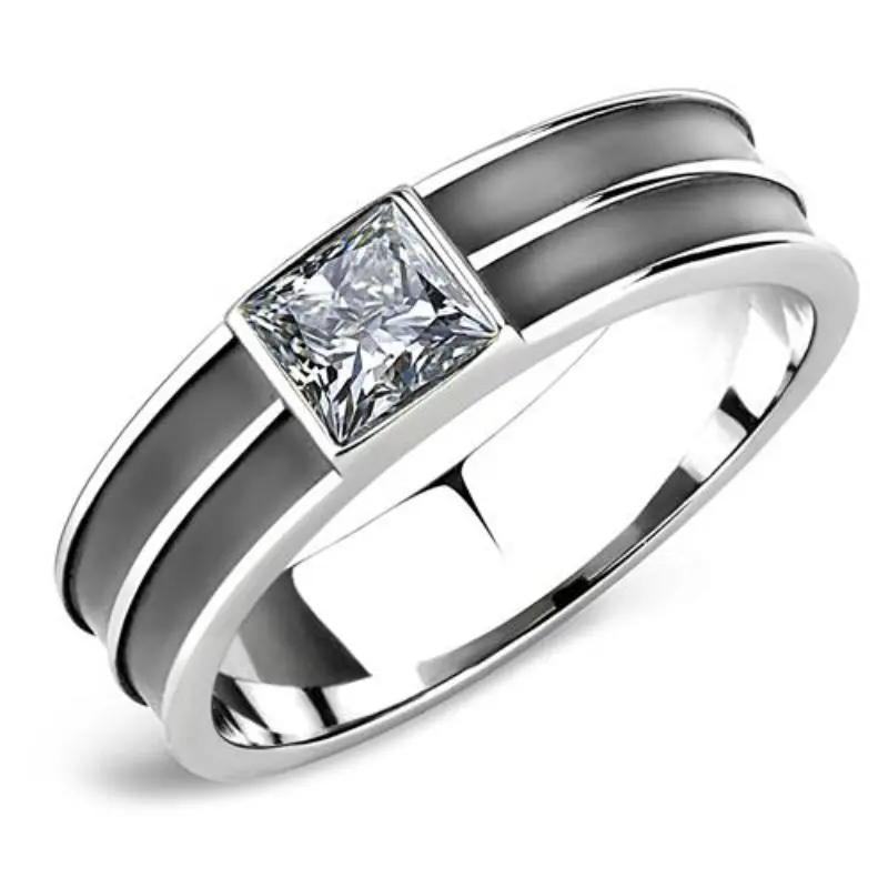 High Polished (No Plating) Stainless Steel Ring With Top Grade Crystal In Black Diamond 1