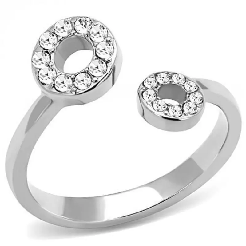 High Polished (No Plating) Stainless Steel Ring With Top Grade Crystal In Clear 1