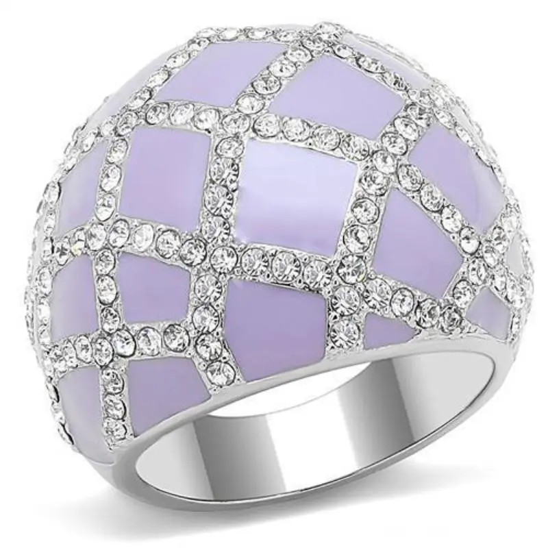 High Polished (No Plating) Stainless Steel Ring With Top Grade Crystal In Clear 1