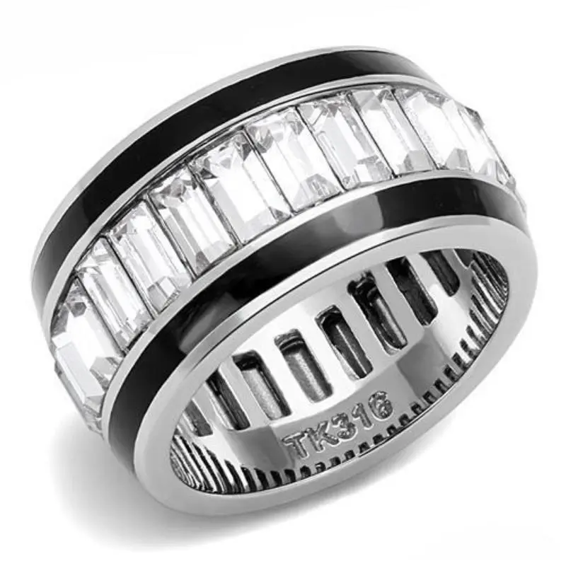 High Polished (No Plating) Stainless Steel Ring With Top Grade Crystal In Clear 1