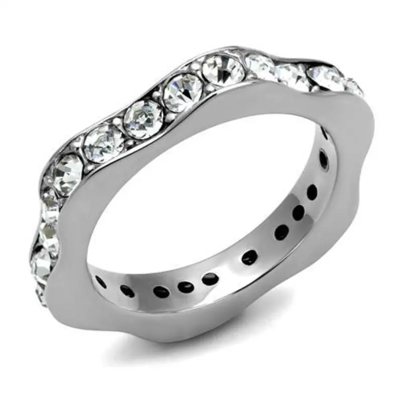 High Polished (No Plating) Stainless Steel Ring With Top Grade Crystal In Clear 1