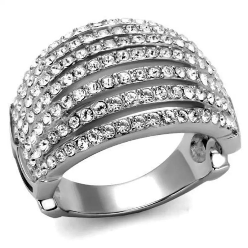 High Polished (No Plating) Stainless Steel Ring With Top Grade Crystal In Clear 1