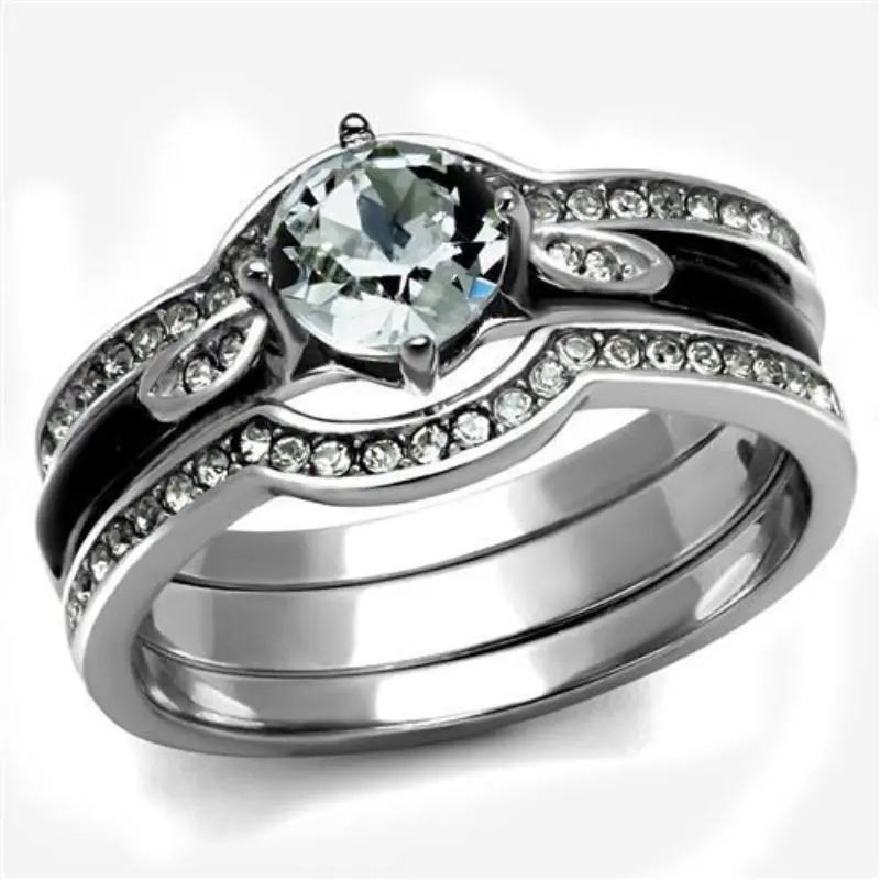 High Polished (No Plating) Stainless Steel Ring With Top Grade Crystal In Clear 1