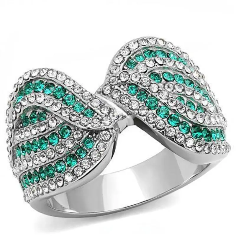 High Polished (No Plating) Stainless Steel Ring With Top Grade Crystal In Emerald 1