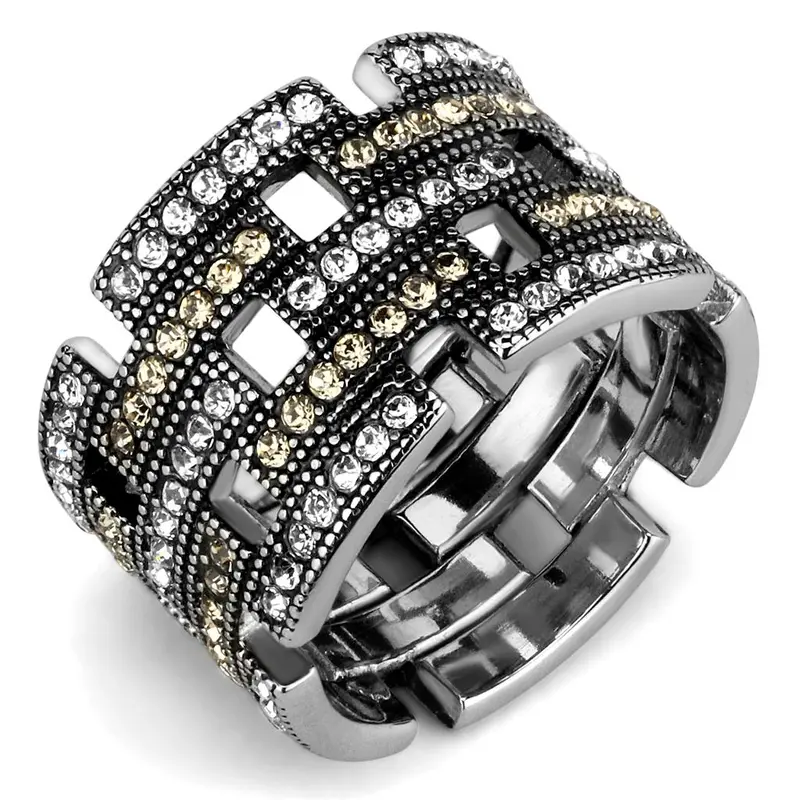 High Polished (No Plating) Stainless Steel Ring With Top Grade Crystal In Multi Color 1
