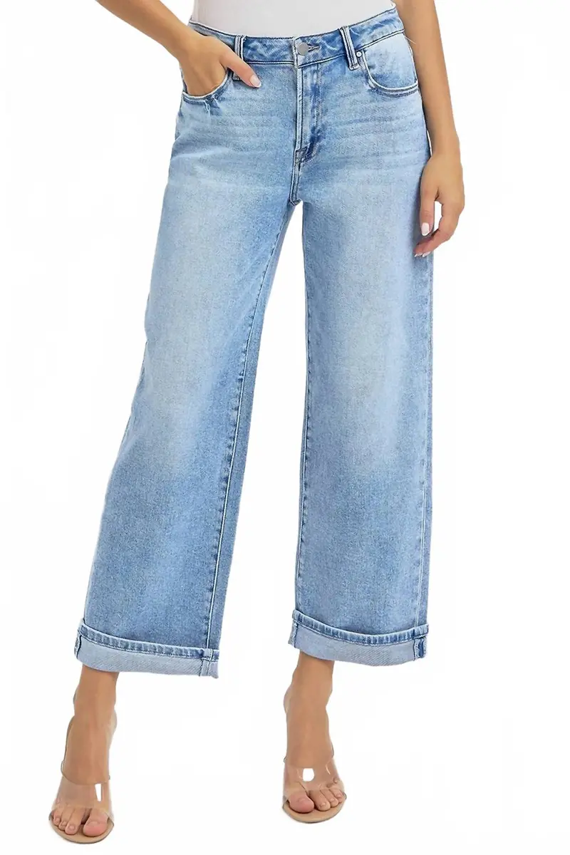 High Rise Ankle Boyfriend Cuffed Jeans In Light Wash 1