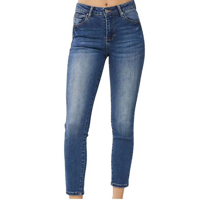 High Rise Basic Ankle Skinny Jeans In Dark Wash 1