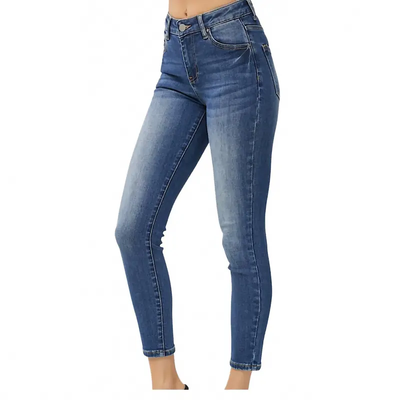 High Rise Basic Ankle Skinny Jeans In Dark Wash 3