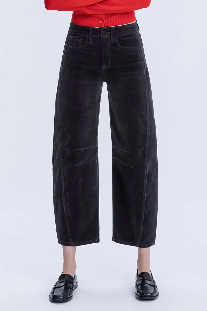 High Rise Crop Corduroy Barrel Jeans In Dark Gray 1