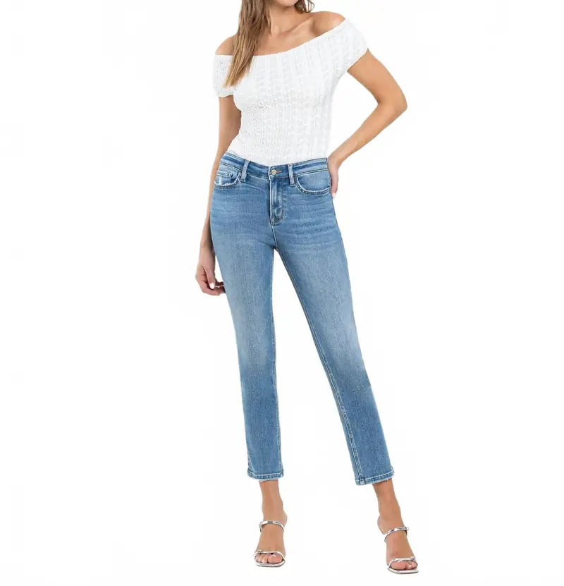 High Rise Crop Slim Straight Jean In Blue 1