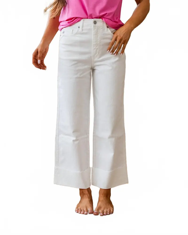 High Rise Cropped Wide Leg Jeans In White 1