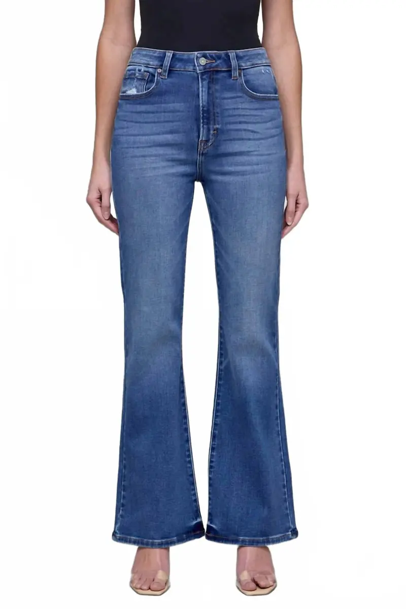 High Rise Flare Jean In Med Dark 1