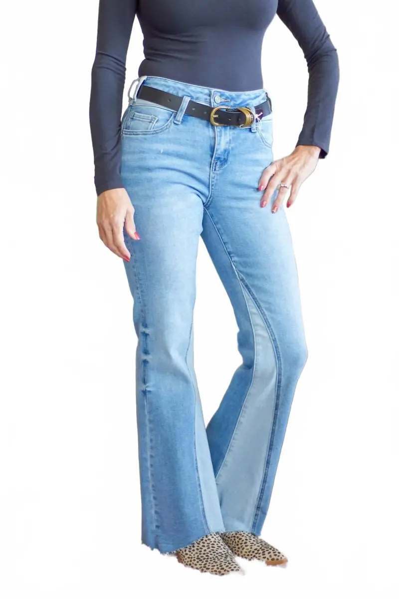 High Rise Flare With Raw Hem Jean In Light Wash 1
