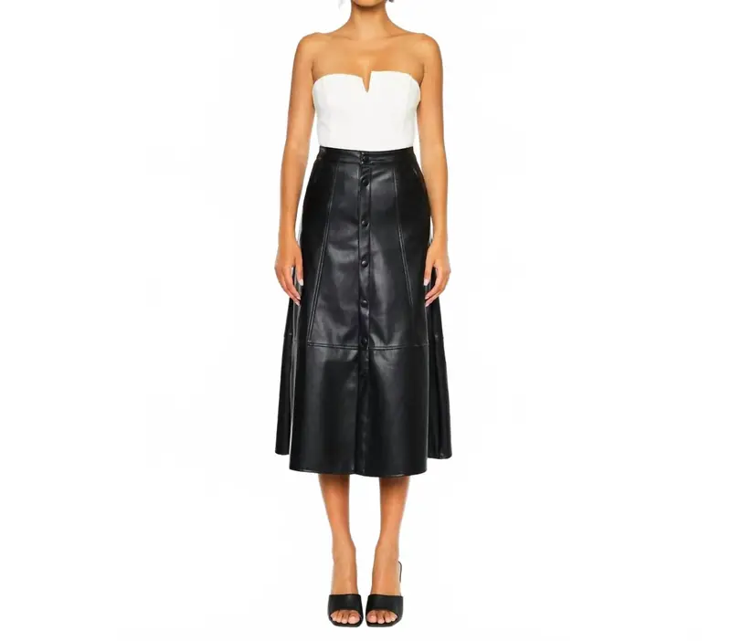 High Rise Leather Midi Skirt In Black 1