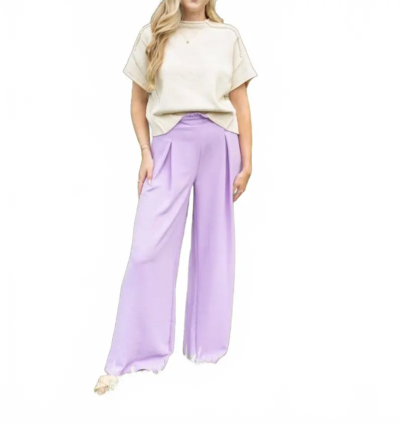 High Rise Ruffle Waist Pants In Violet 1