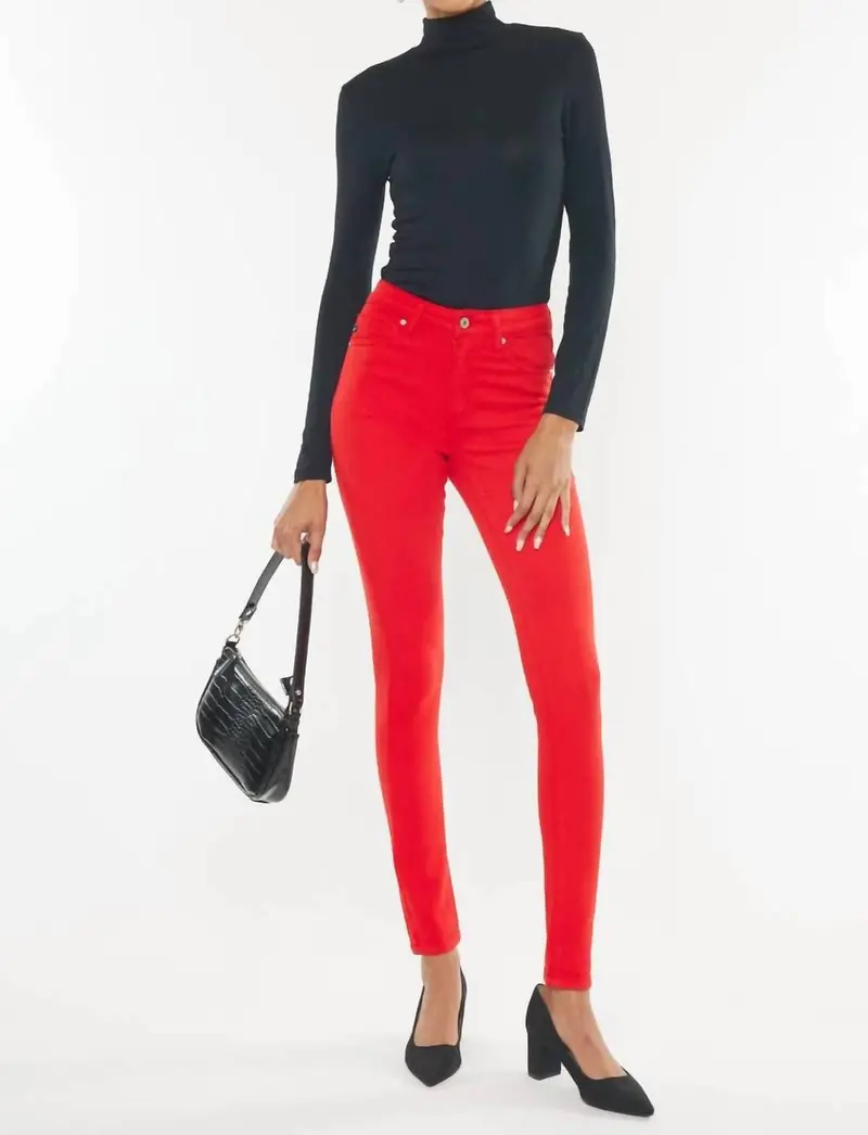 High Rise Skinny Jeans In Red 1