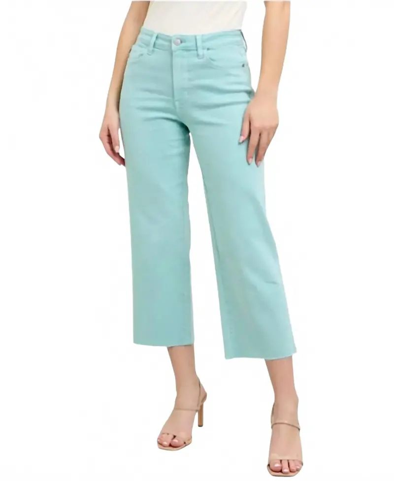 High Waist Garment Dyed Raw Hem Crop Jean In Light Blue Sky 1