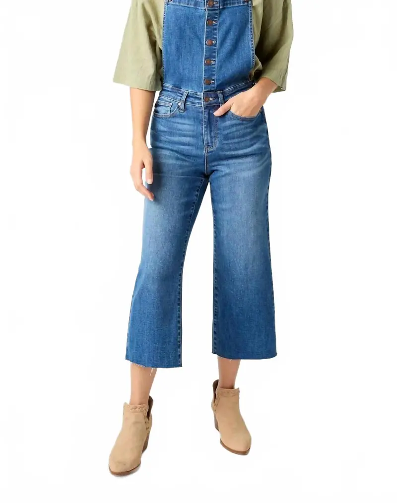 High Waist Wide Leg Crop Overalls In Blue 1