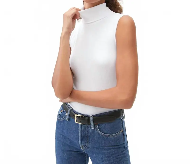 Hillary Ribbed Turtleneck Top In Snow 1