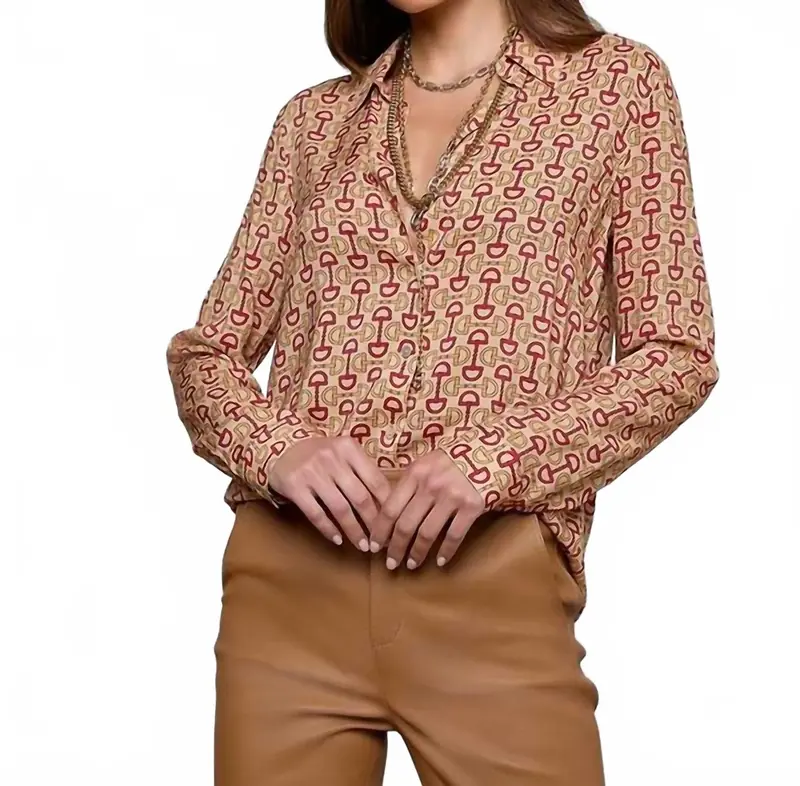 Holly Long Sleeve Blouse In Multi Allover Horse Bit 1