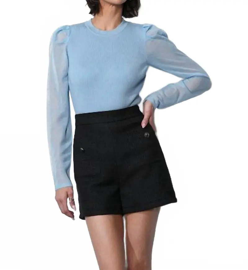 Honey Sheer Sleeve Sweater Top In Moonstone Blue 1