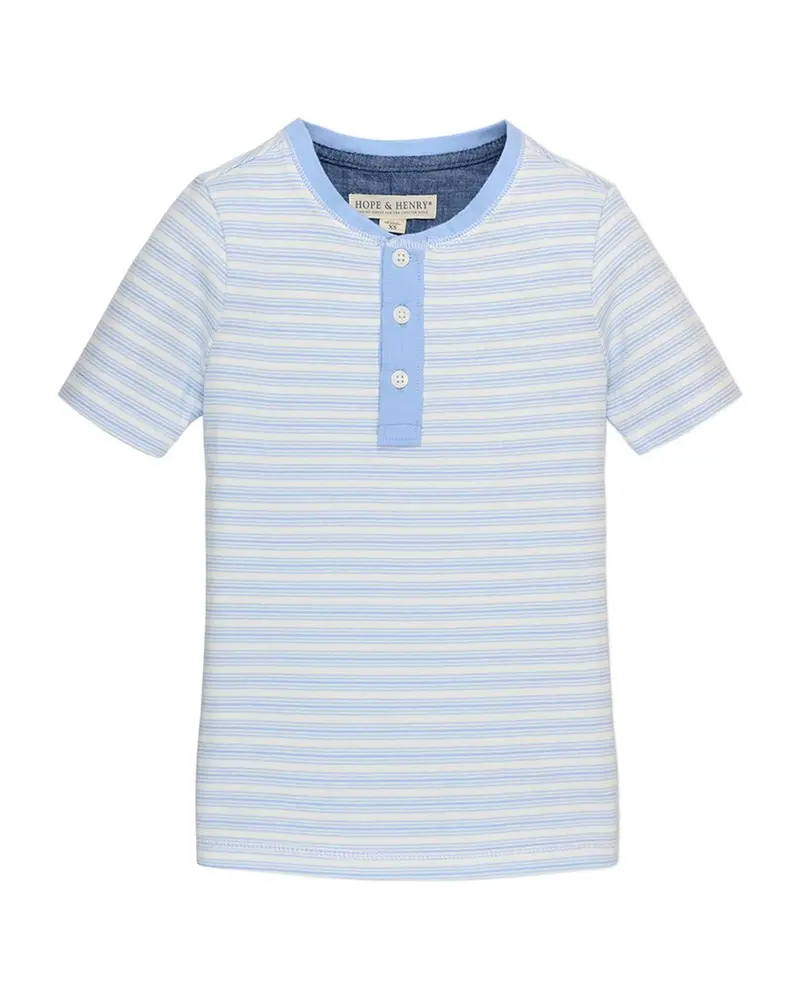 Hope & Henry Short Sleeve Woven Placket Henley 1