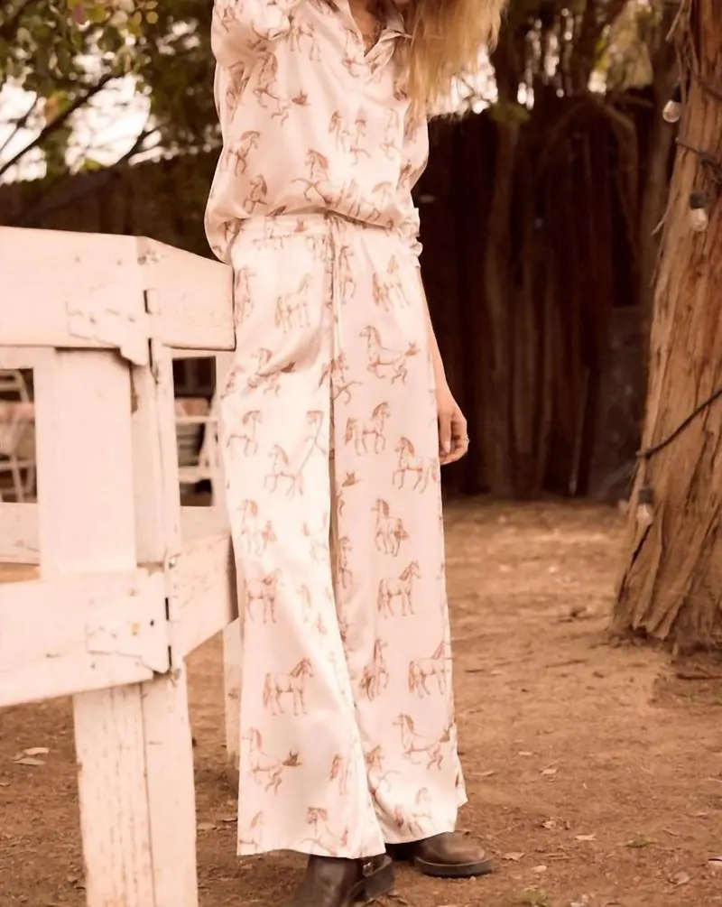 Horse Satin Pants In Ivory, Taupe 1
