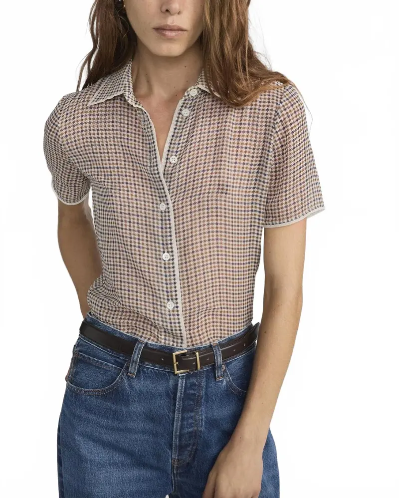 Houndstooth Collared Top In Multi 1