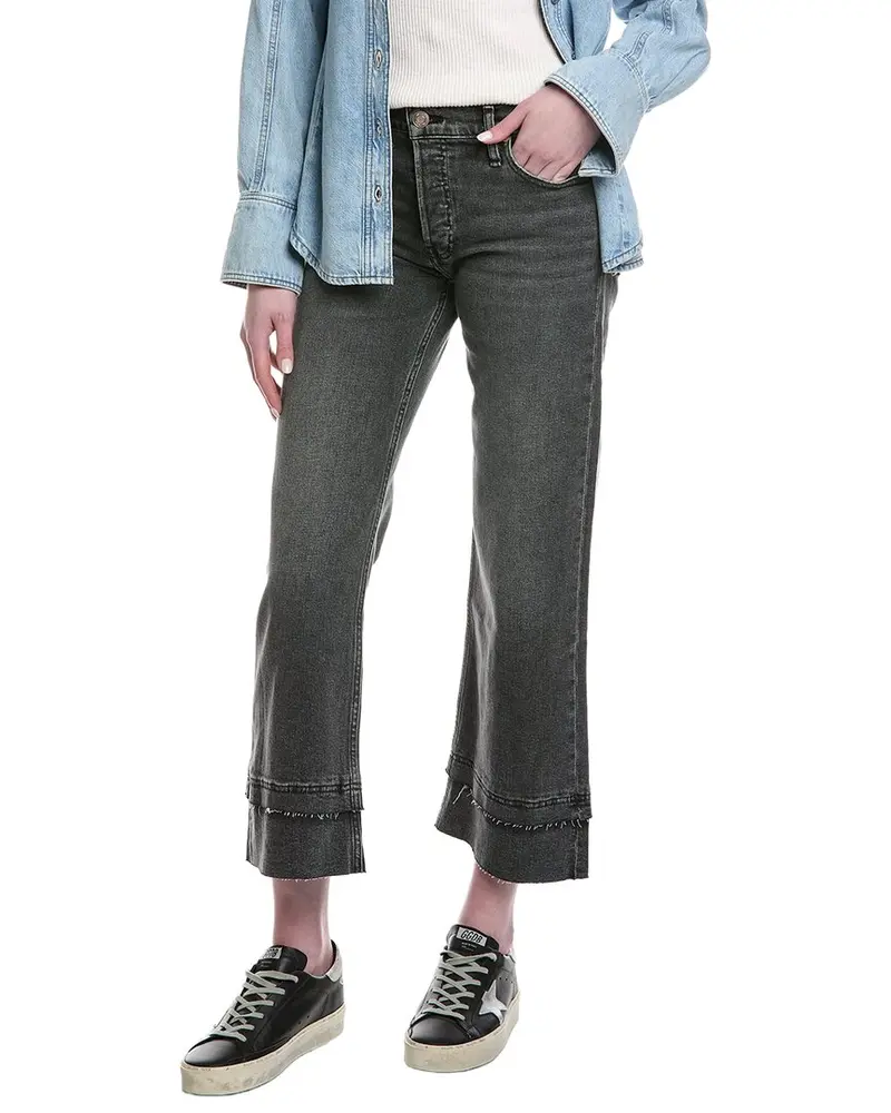 Hudson Jeans Rosie High-Rise Asphalt Wide Leg Ankle Raw Hem Jean 1