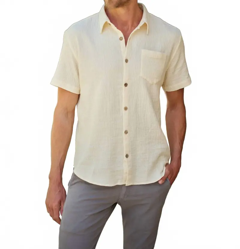 Hudson Short Sleeve Shirt In Ivory 1