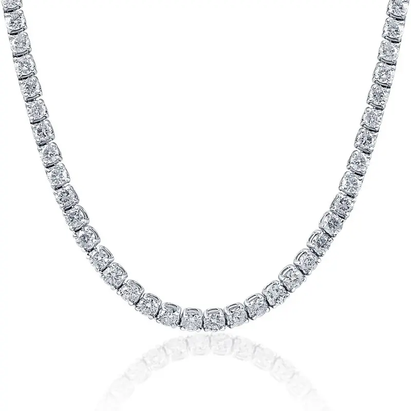 Huge 33 Ct Natural Diamond Tennis Necklace 14K White Gold 20" 1