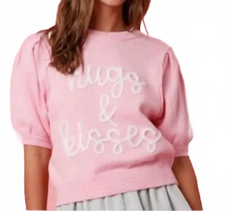 Hugs & Kisses Puff Sleeve Sweatershirt In Baby Pink 1