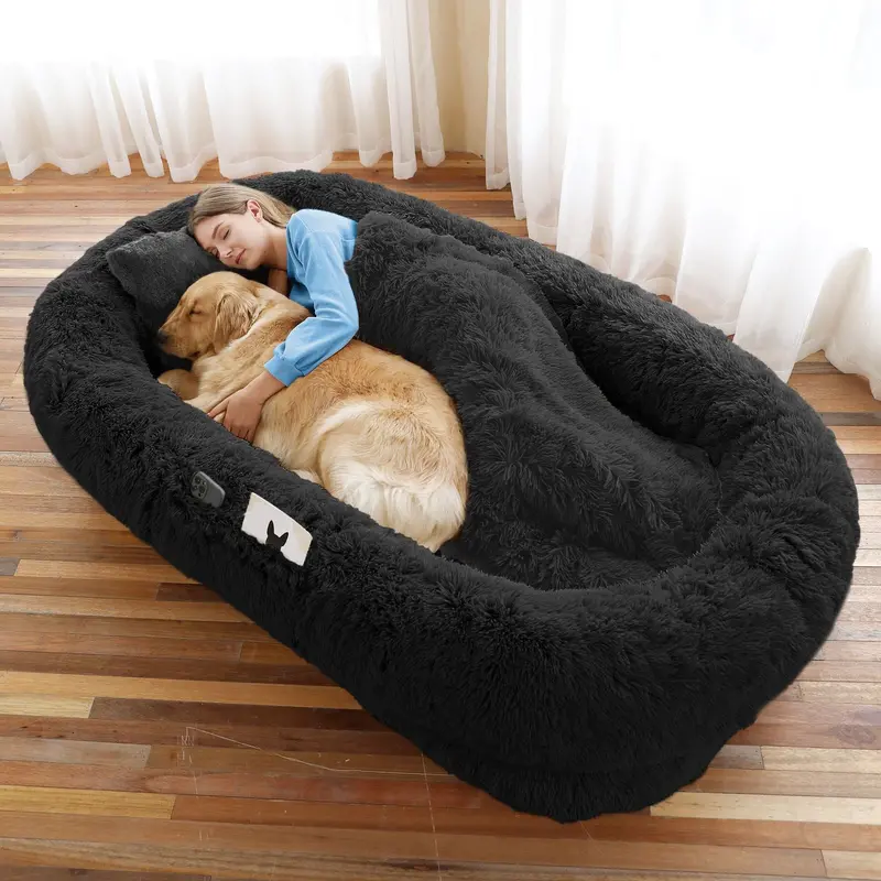 Human Dog Bed, Large Size Fits You And Pets, Washable Faux Fur Dog Bed  -6Xl(71"L X 45"W X 12"Th), Orthopedic Dog Bed, Present Plump Pillow, Blanket, Strap 1