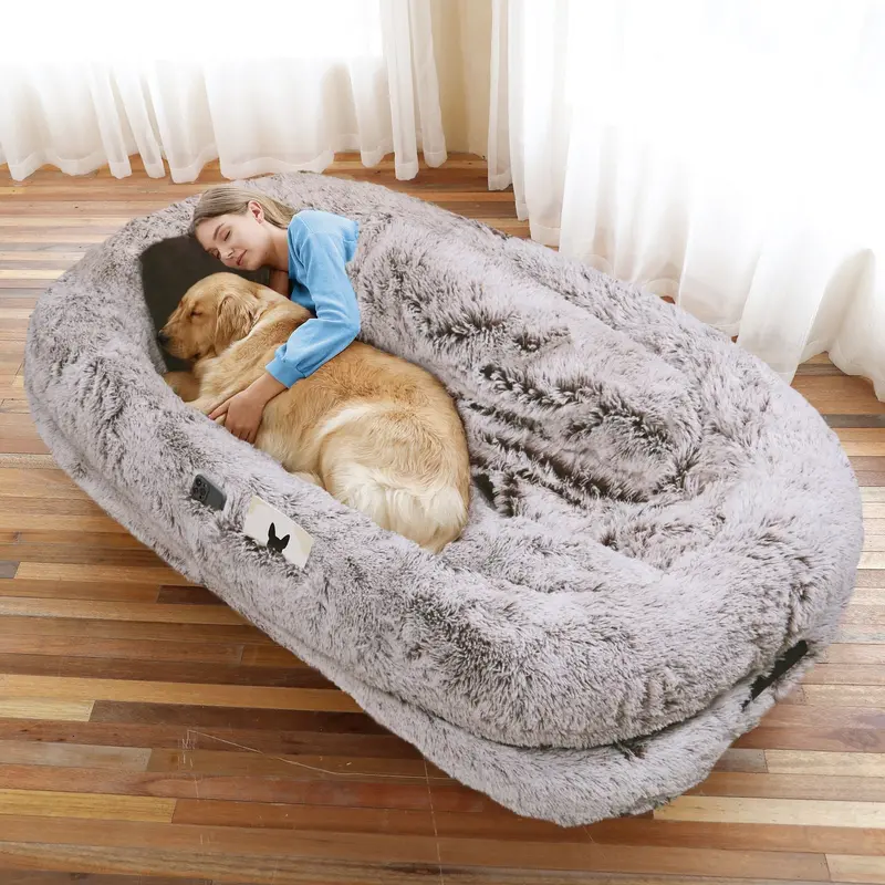 Human Dog Bed, Large Size Fits You And Pets, Washable Faux Fur Dog Bed For -6Xl(71"L X 45"W X 12"Th)  Orthopedic Dog Bed, Present Plump Pillow, Blanket, Strap 1