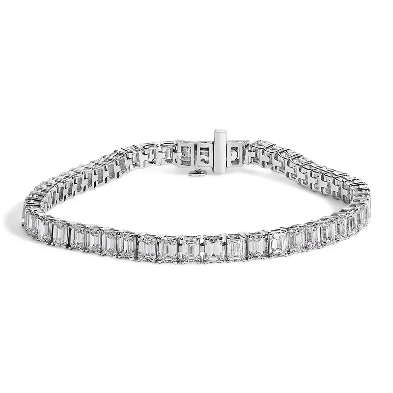 Igi Certified 14K White Gold 10.0 Cttw Emerald Cut Lab Grown Diamond Tennis Bracelet 1