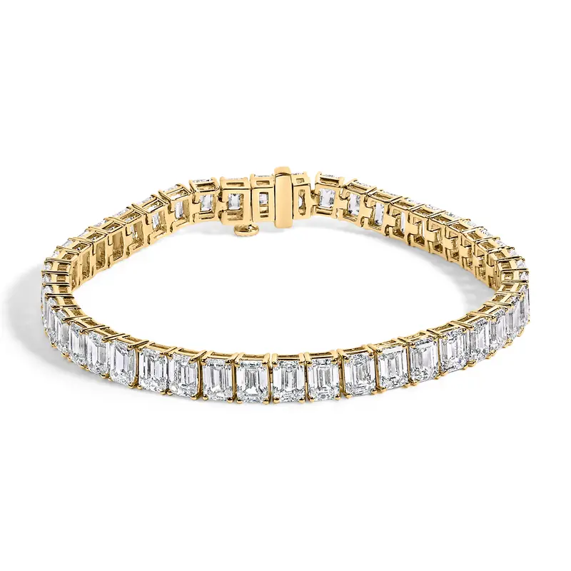Igi Certified 14K Yellow Gold 18 1/2 Cttw Emerald Cut Lab Grown Diamond Tennis Bracelet 1