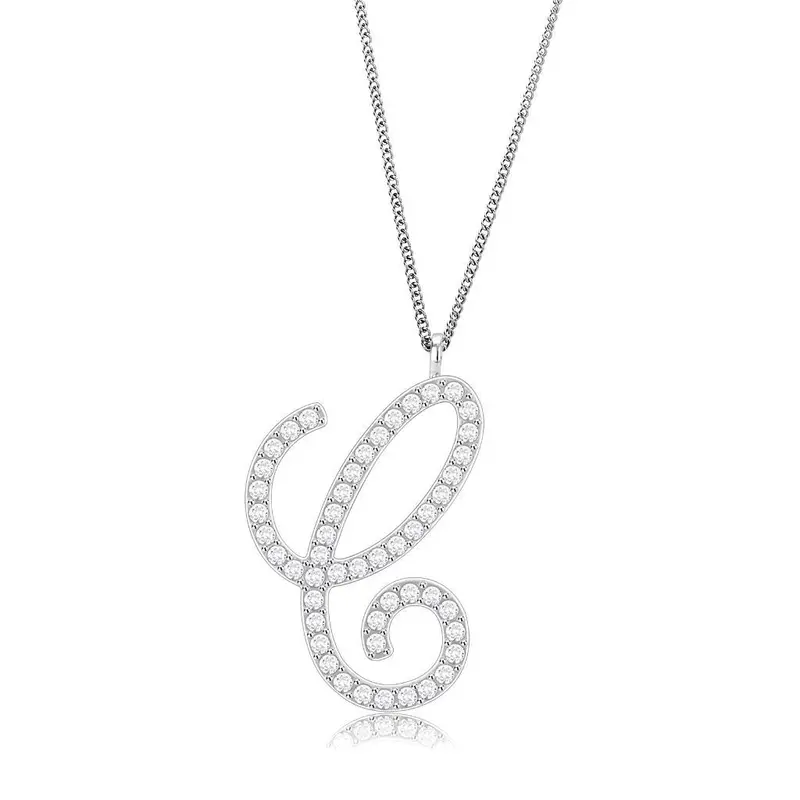 Imitation Rhodium Brass Chain Pendant With Top Grade Crystal In Clear 1