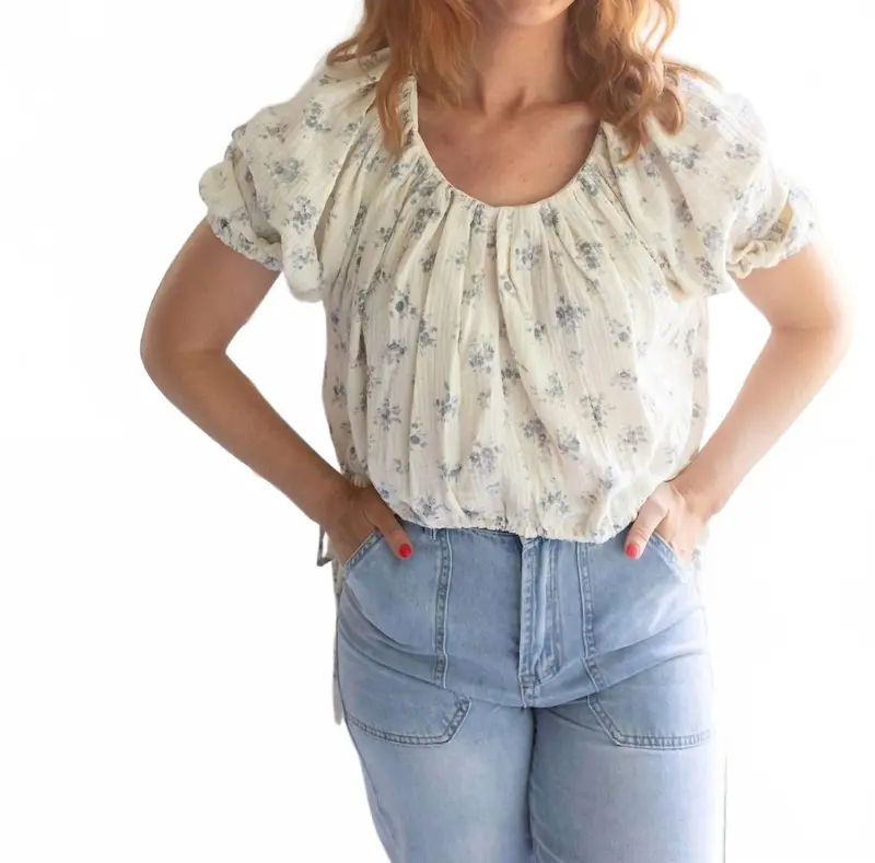 In The Garden Floral Top In White 1