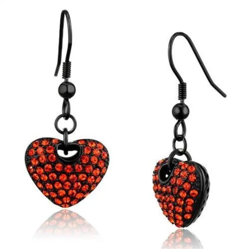 Ip Black(Ion Plating) Stainless Steel Earrings With Top Grade Crystal In Orange 1