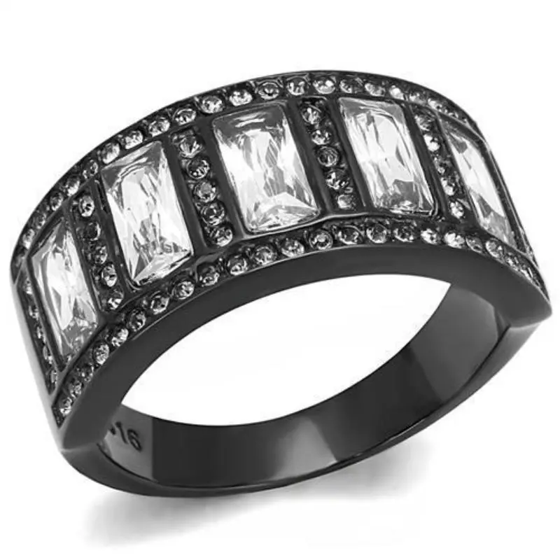 Ip Black(Ion Plating) Stainless Steel Ring With Aaa Grade Cz In Clear 1