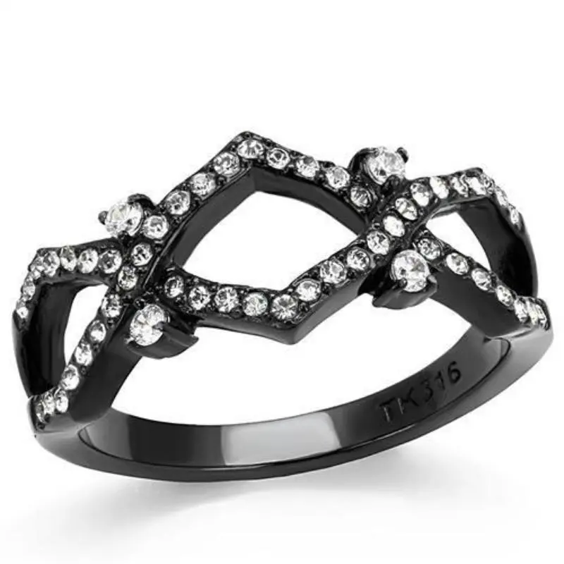Ip Black(Ion Plating) Stainless Steel Ring With Aaa Grade Cz In Clear 1