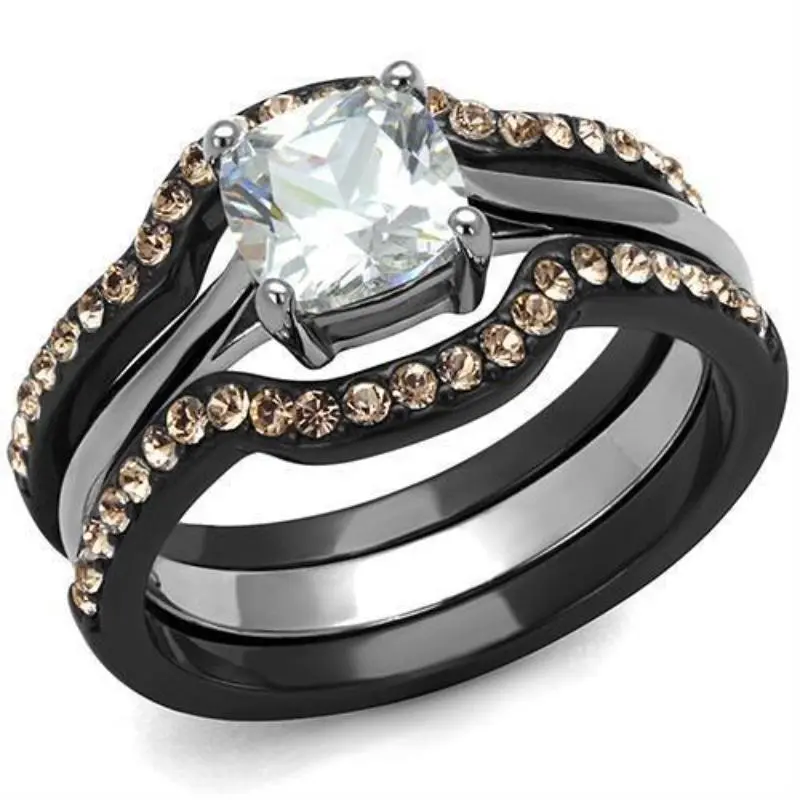 Ip Black(Ion Plating) Stainless Steel Ring With Aaa Grade Cz In Clear 1