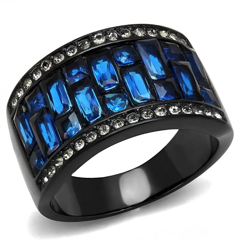 Ip Black(Ion Plating) Stainless Steel Ring With Synthetic Synthetic Glass In Montana 1