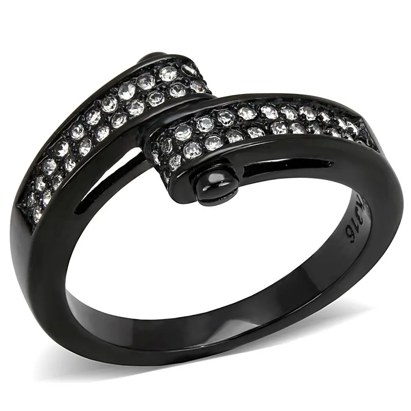 Ip Black(Ion Plating) Stainless Steel Ring With Top Grade Crystal In Clear 1